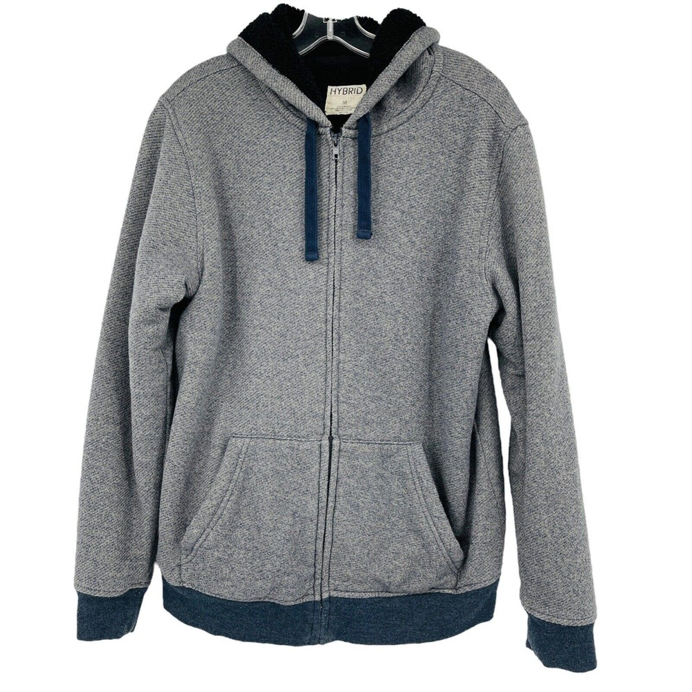 HYBRID Fur Lined Hoodie Sweatshirt Blue Sherpa Outdoors Full Zip Mens M